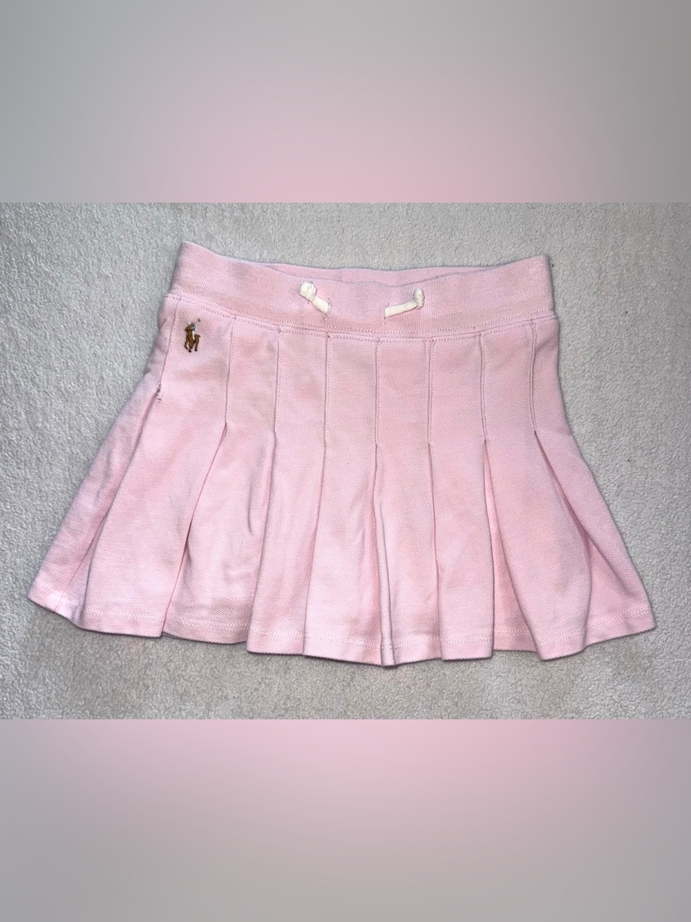 Polo Ralph Lauren Pink Pleated Mesh Skort w/a white drawstring waist, size 6